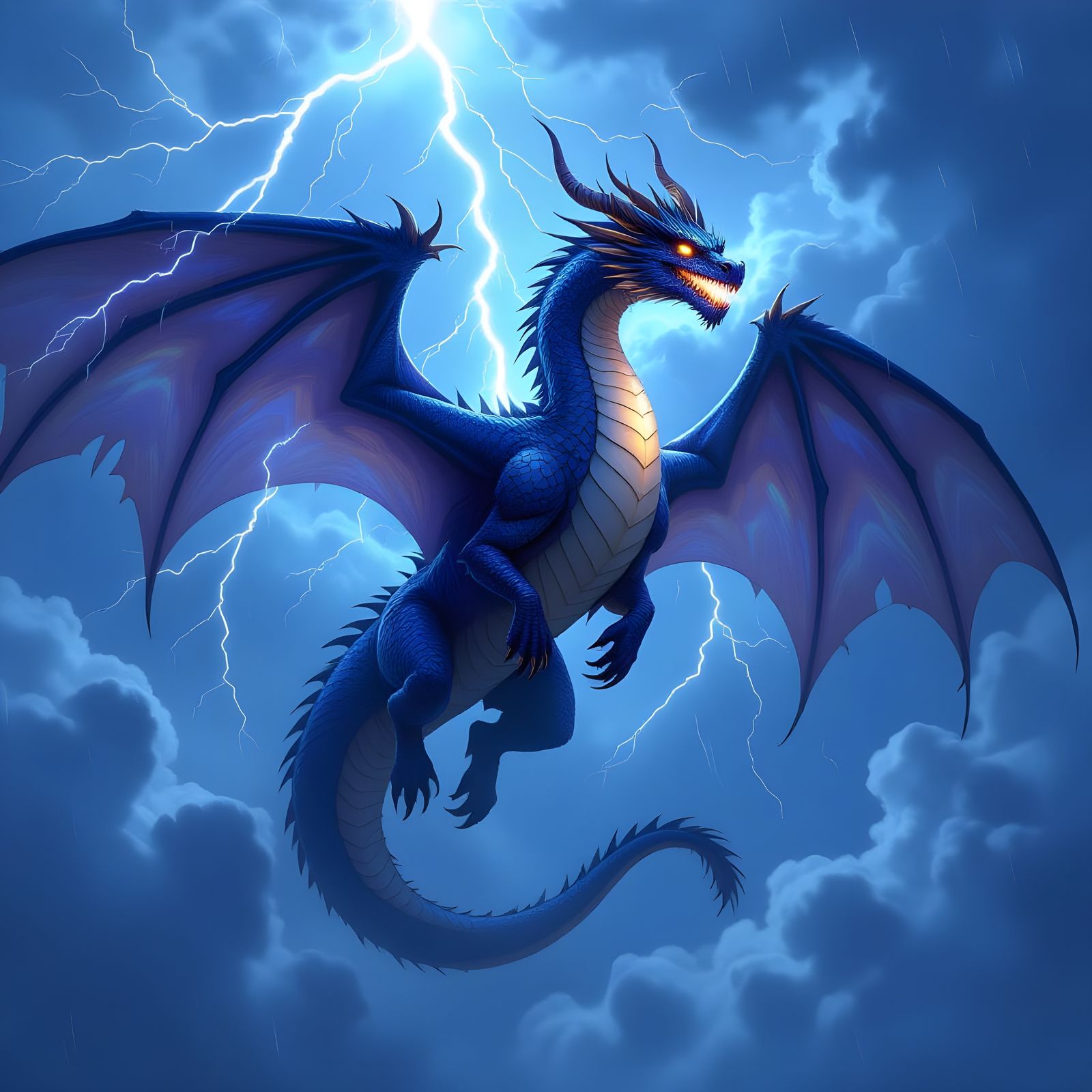 Colossal Dragon Amidst Lightning Storm