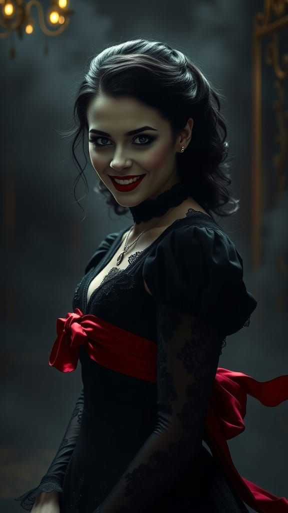 Ethereal Vampire Goddess Unveiled in Dark Victorian Elegance