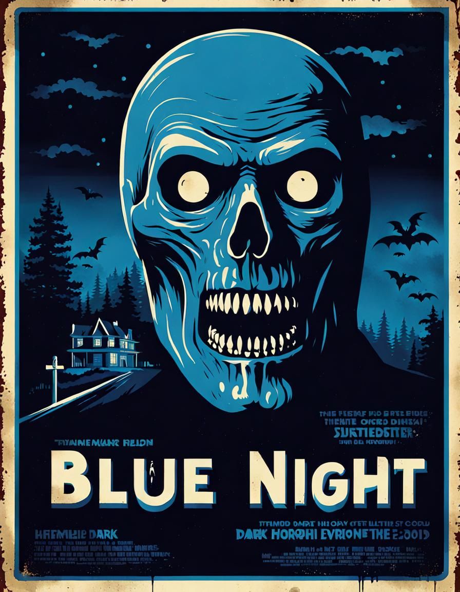 Retro Horror Movie Poster on Blue Night