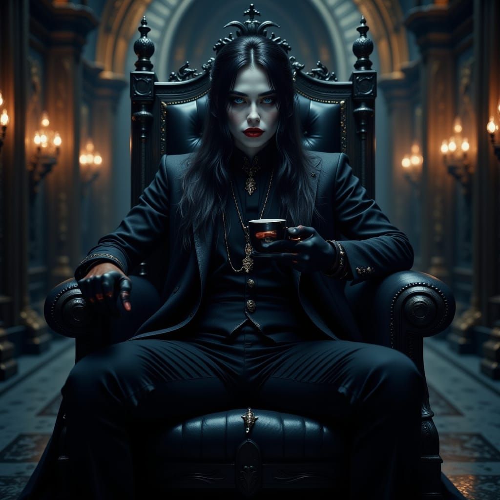 Gothic Man on Throne in Dark Romanticism Style