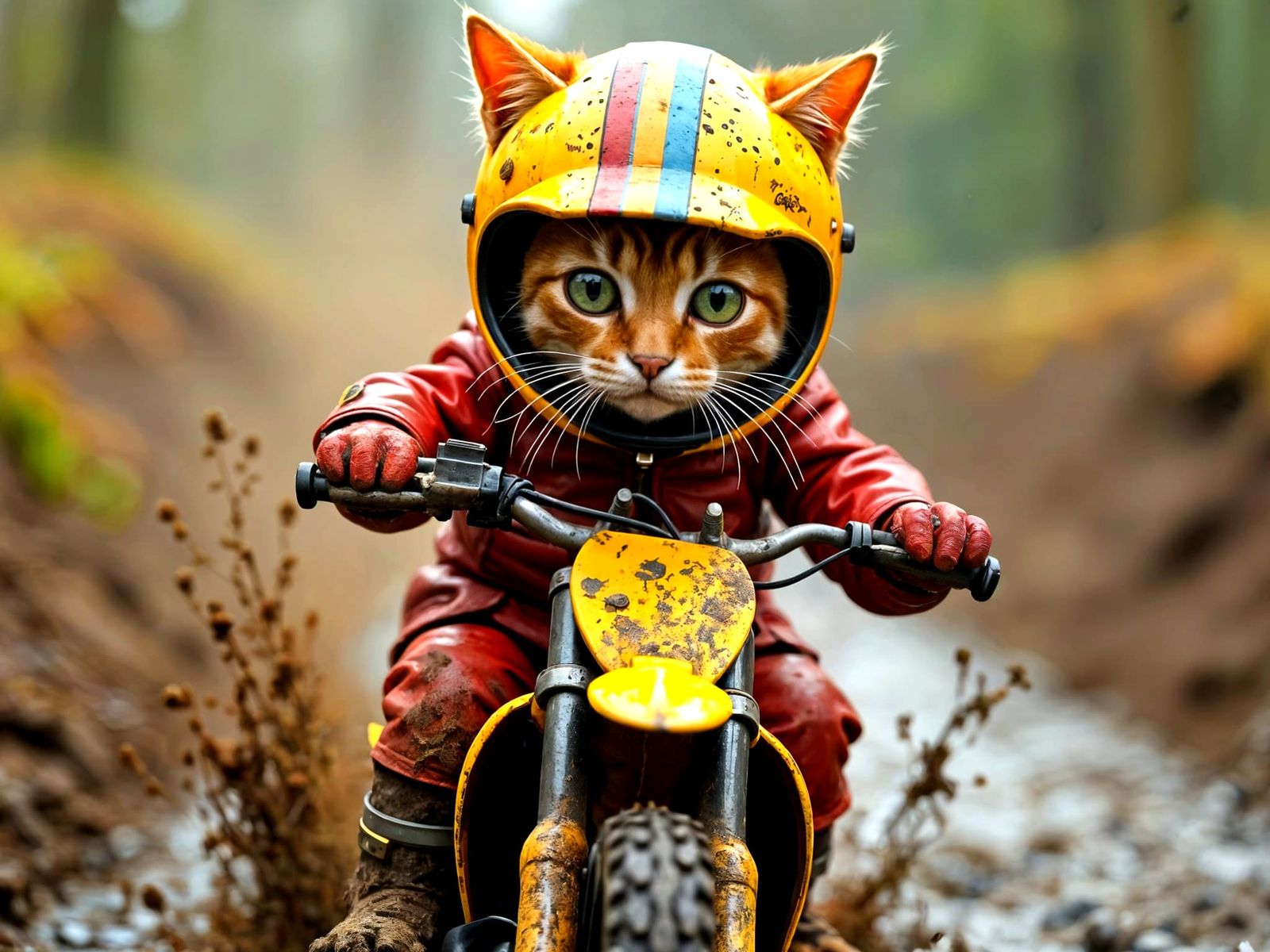 Ginger Tabby Cat on Motocross Motorcycle