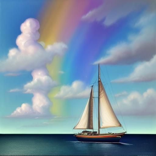 {
  "main_prompt": "A boat that resembles a shimmering rainb...