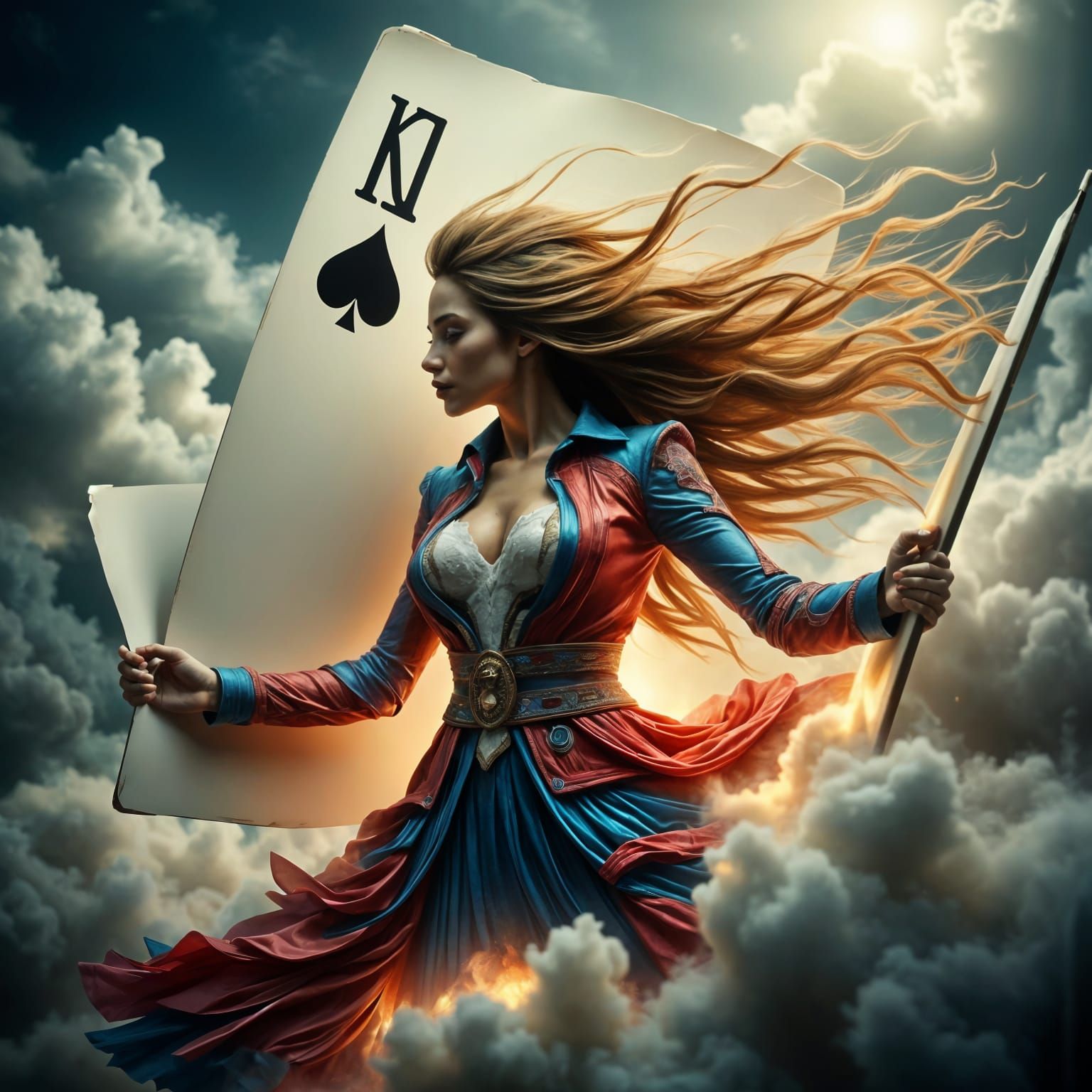 Epic Cinematic Portrait of a Heroine Breaking Through Flames