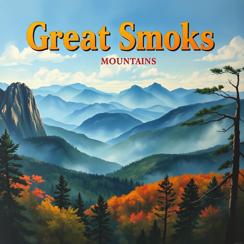 Great Smoky Mountains Vintage Poster in Gouache Style