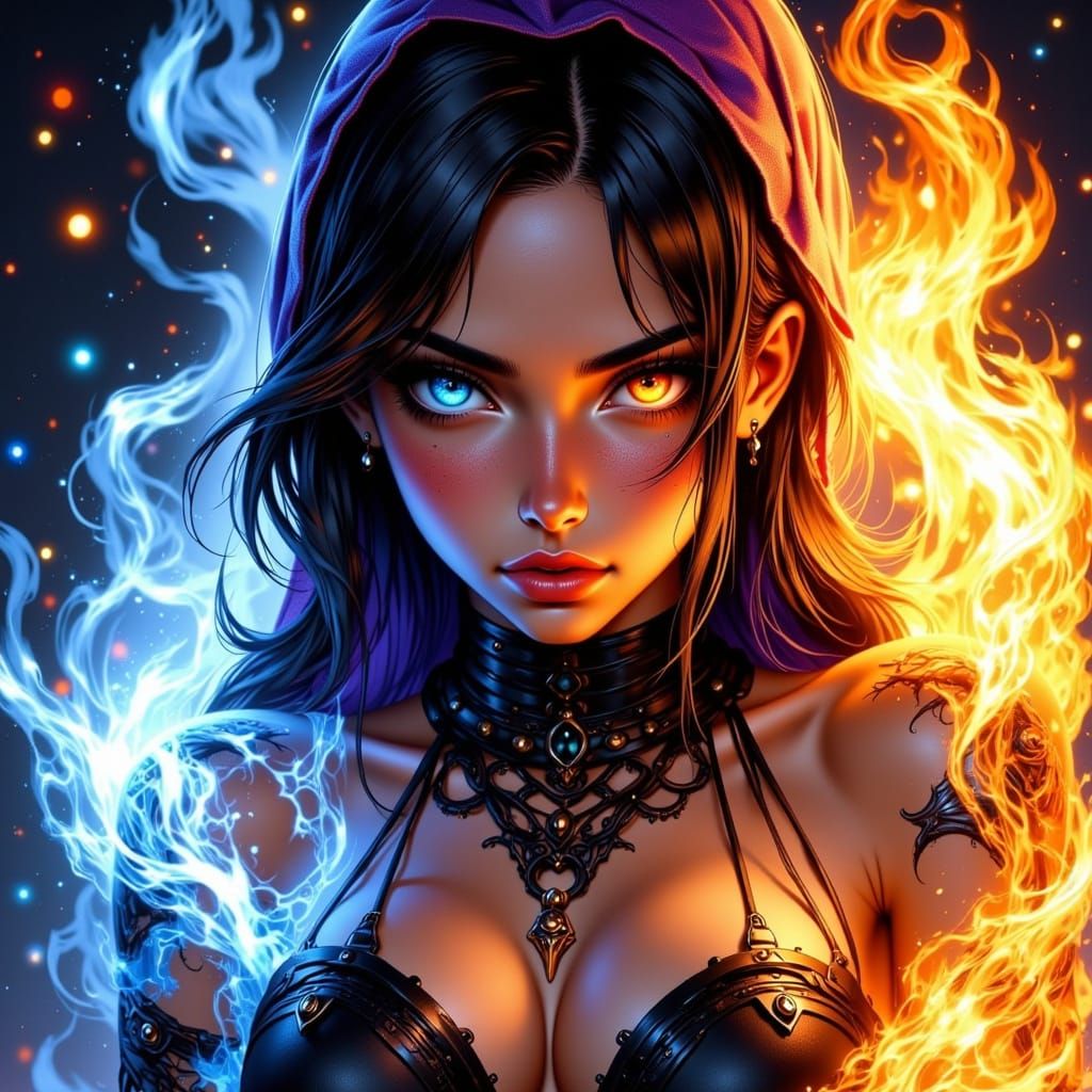 Anime Girl with Fire and Ice Powers