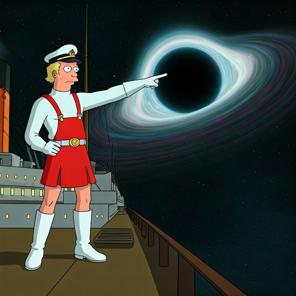 Zapp saying "Set a course for that blackish holeish thing"