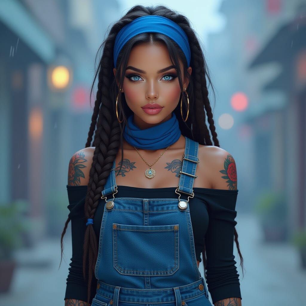 Holographic Acrylic Illustration of Stylized Woman with Drea...