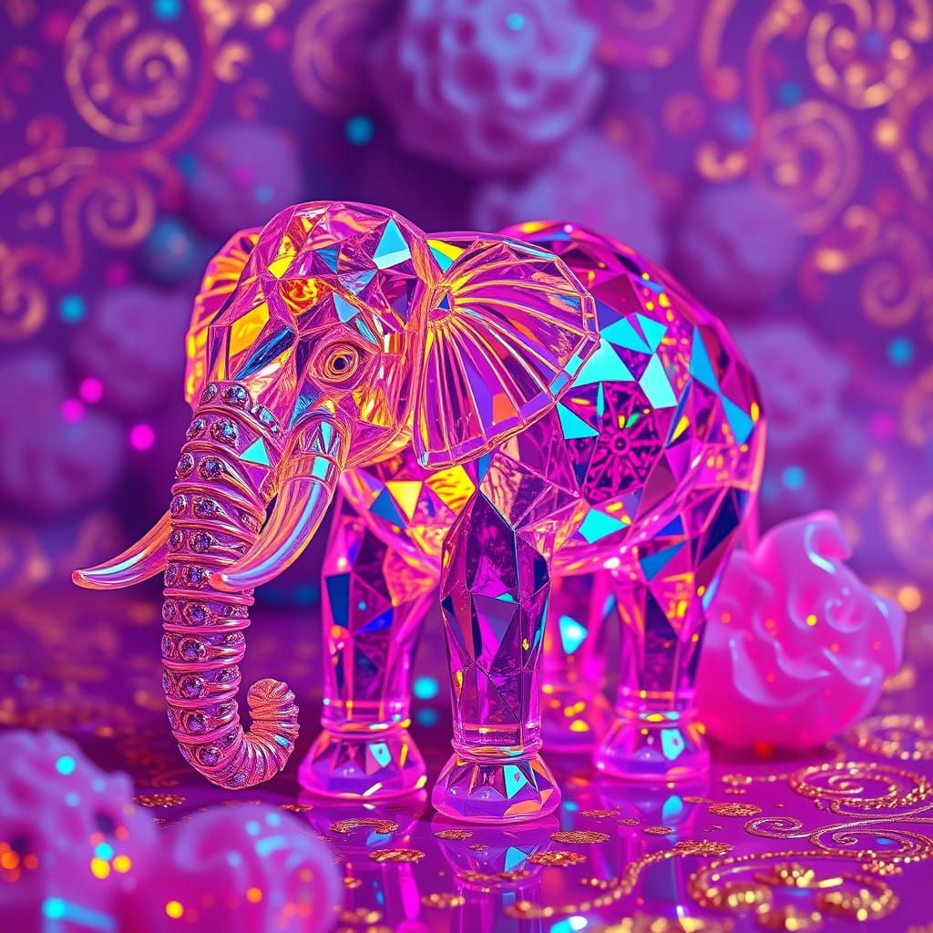 Crystal Elephant in Opulent, Iridescent Beauty