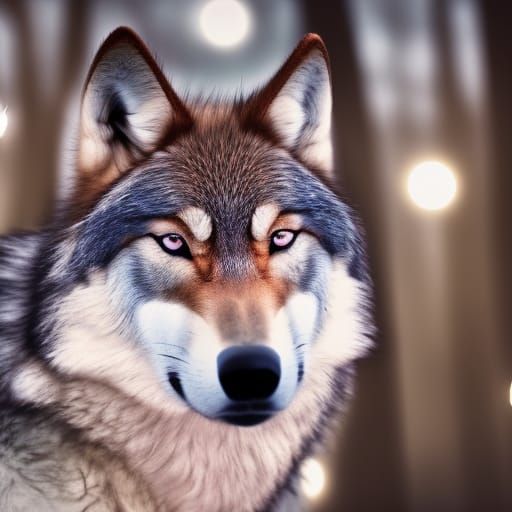 Realistic Wolf with Blue Eyes Under Blood Moon