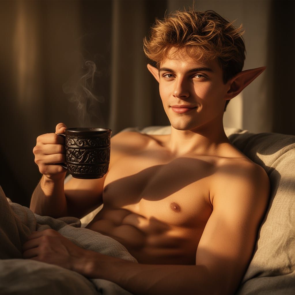 Young Man with Pointed Ears in Warm Sunlight