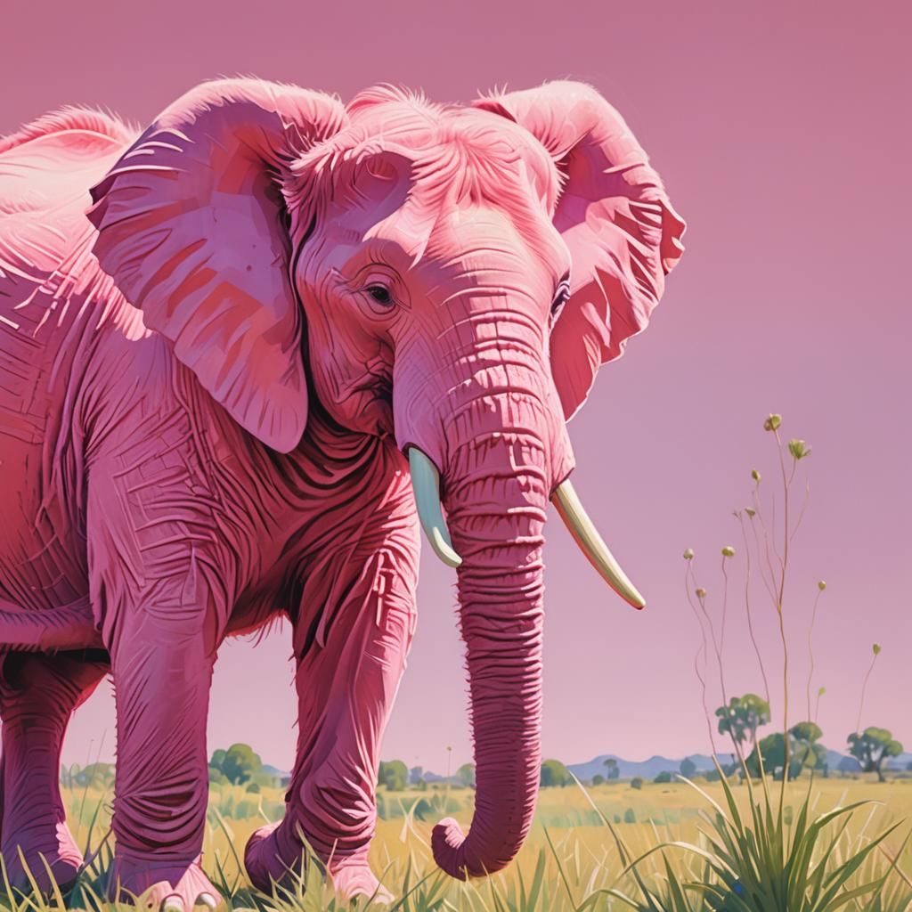 Pink Furry Elephant in Hockney Style