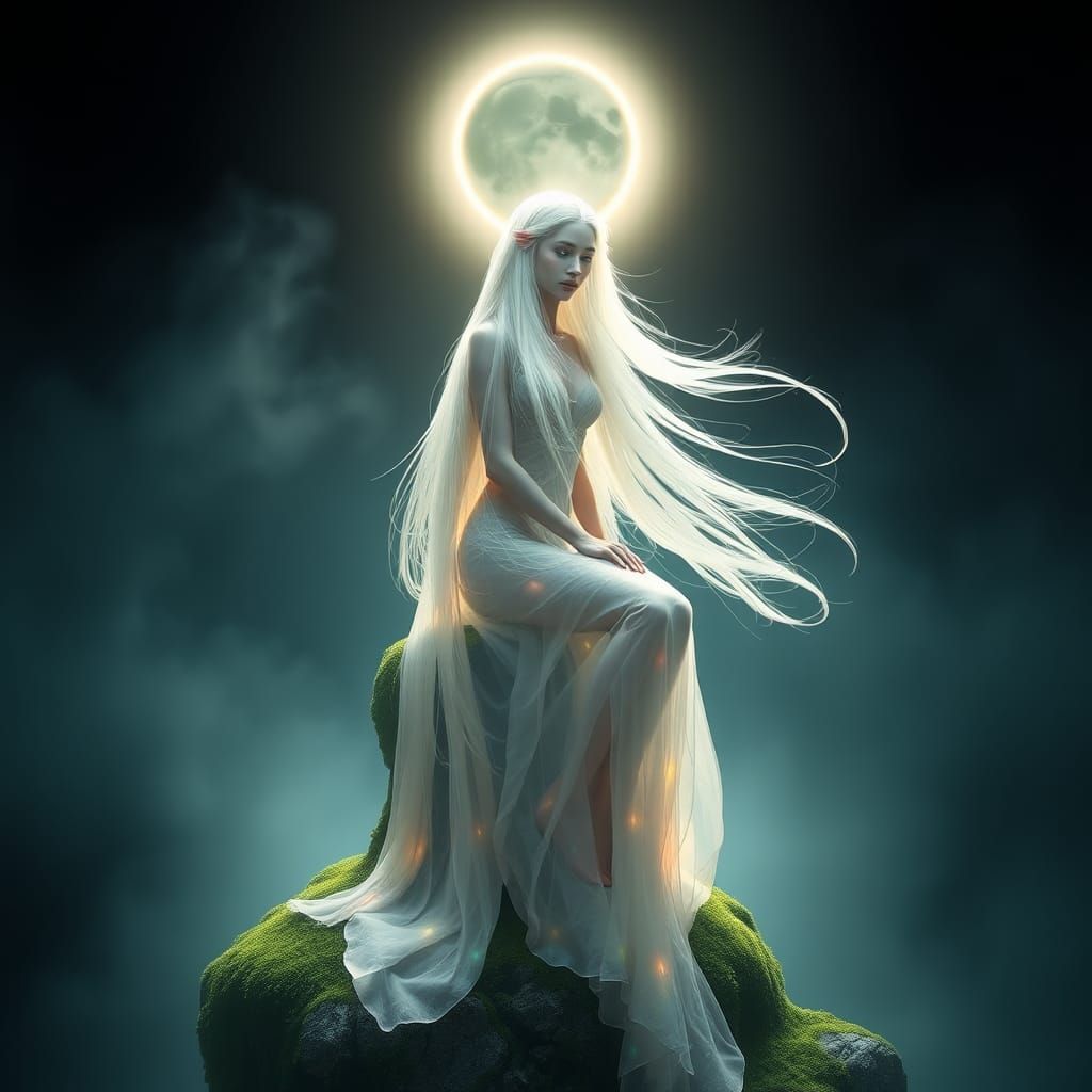 Mystical Siren in Ethereal Light, Digital Matte Painting