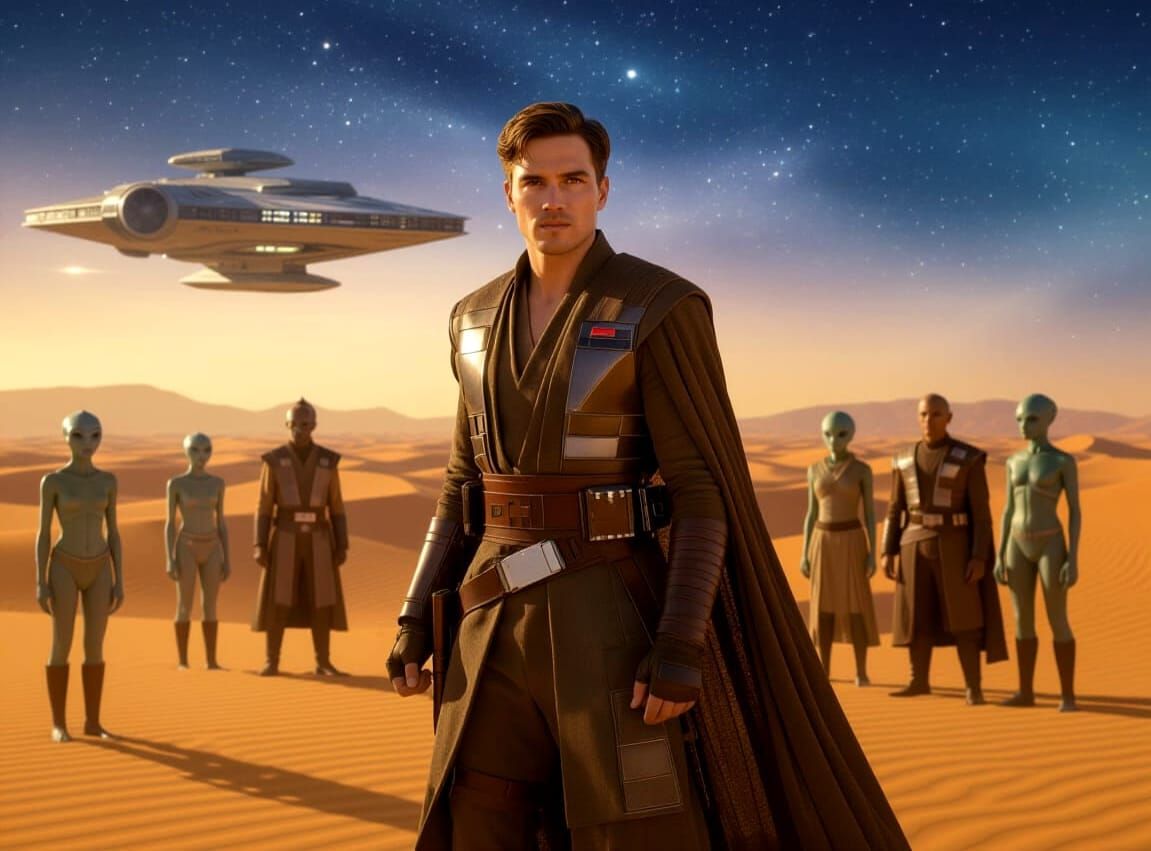 Sci-Fi Explorer Meets Aliens in Surreal Desert