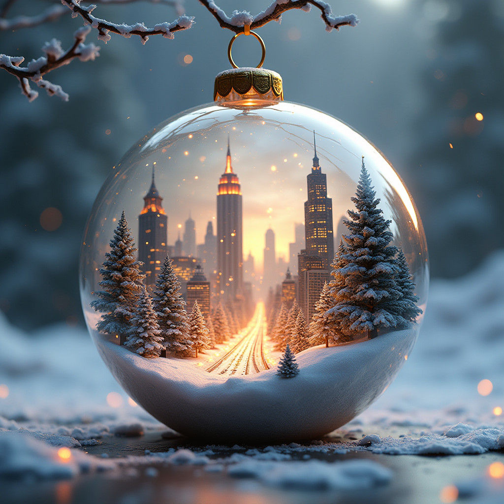 Christmas Ornament Cityscape: Hyperrealistic Winter Wonderla...