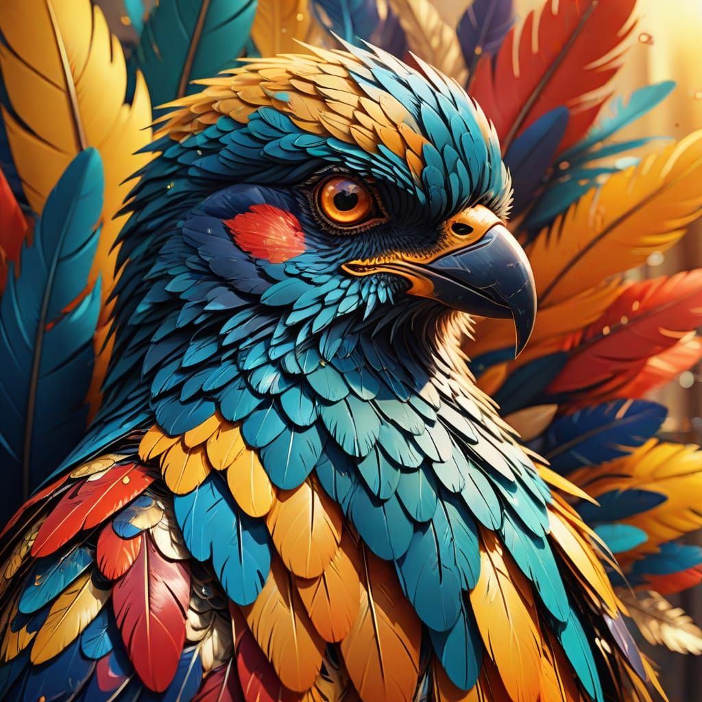 Vibrant Bird Portrait in Street Art Style