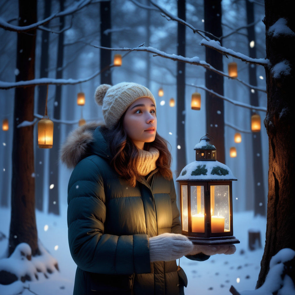 Enchanted Winter Scene in Magical Realism Style