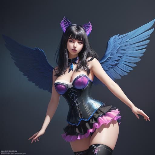 Azure and Pink Angel with Wings in Hyperrealistic Style