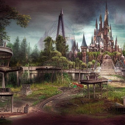 Abandoned Theme Park: Detailed Matte Painting
