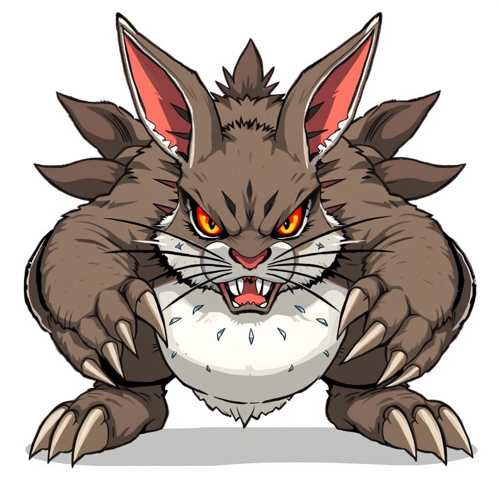 Majestic Hyper-Aggressive Rabbit in Anime-Inspired Pixel Art