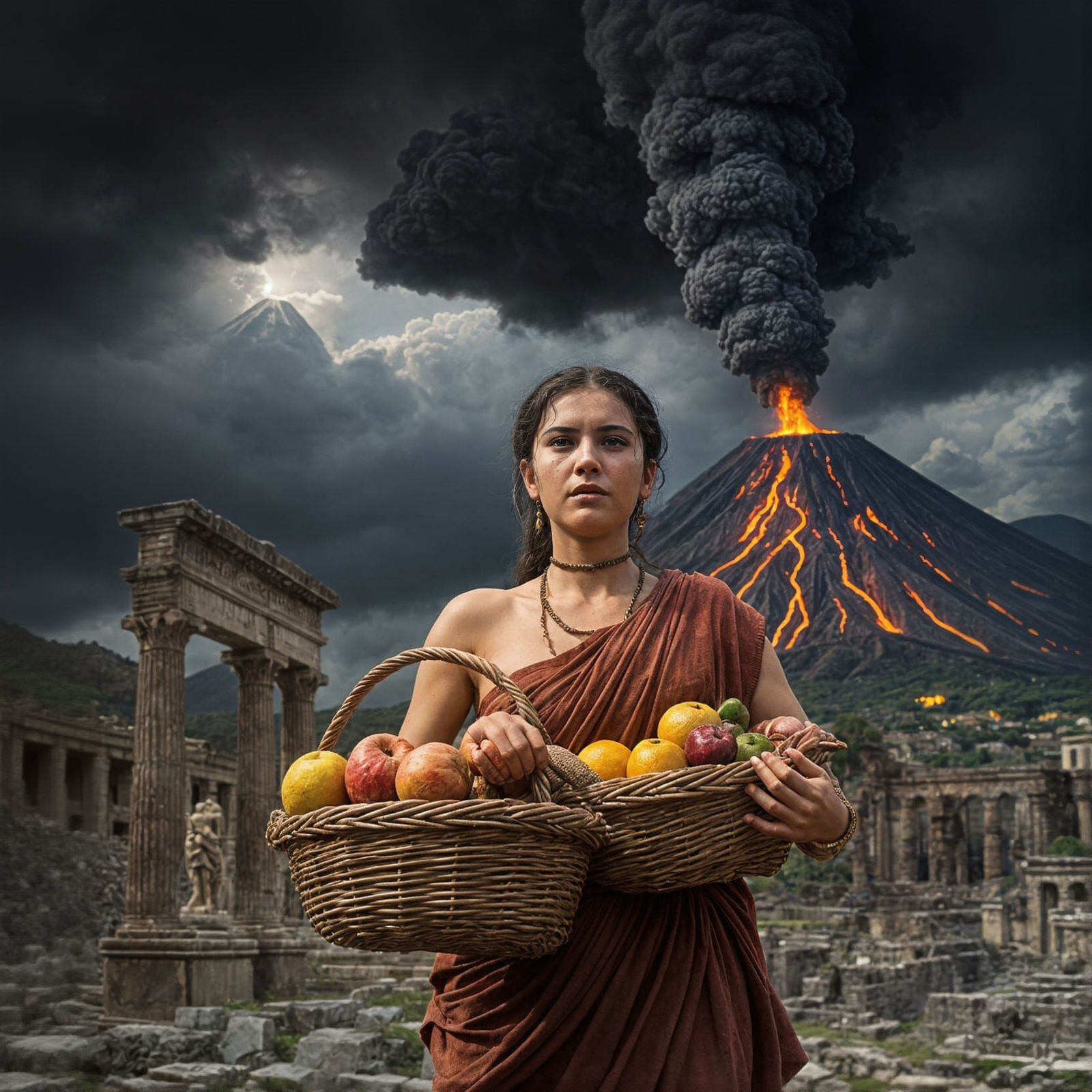Scared Roman Woman Flees Pompeii Eruption