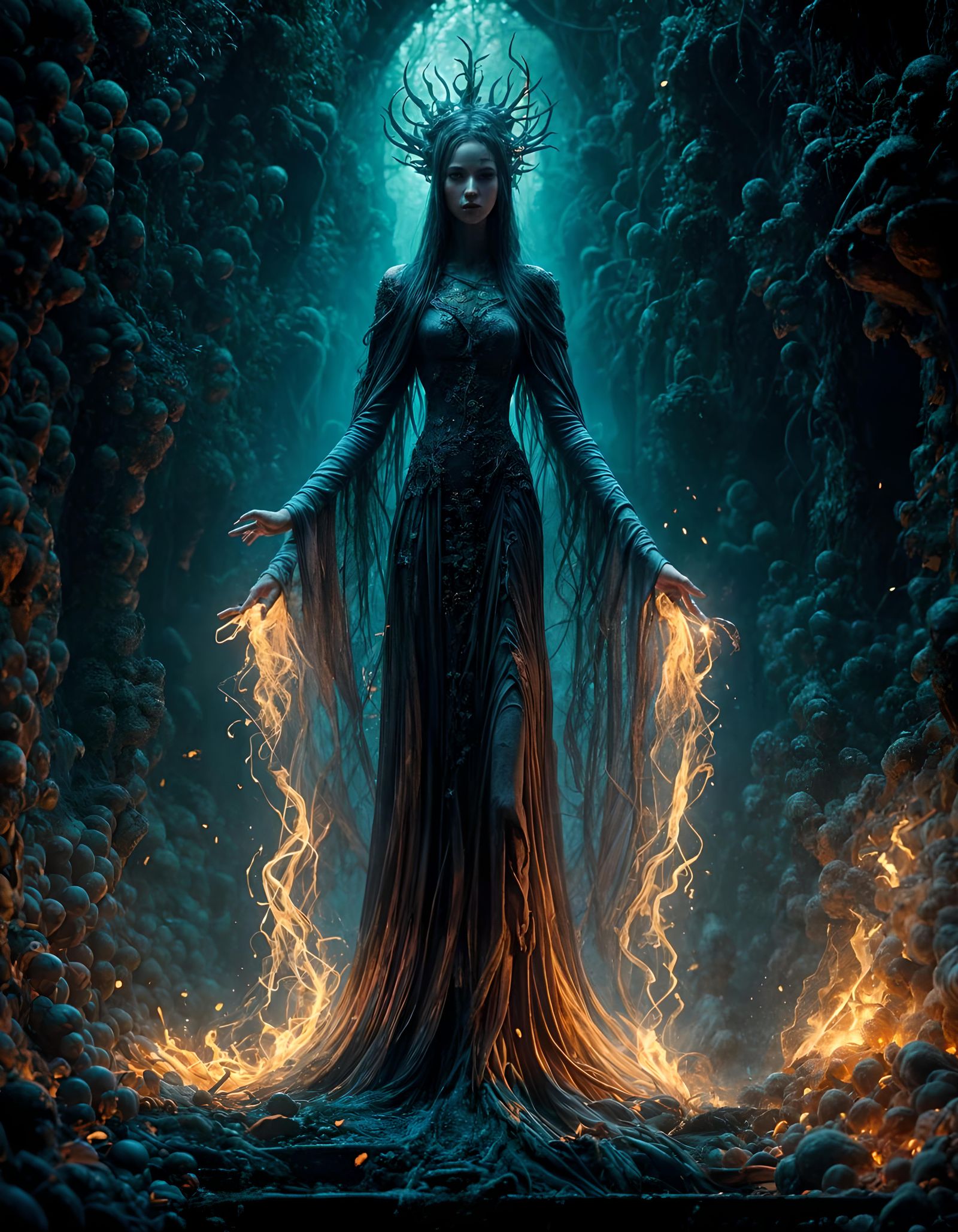 Demon Woman: Hyperrealistic Hellscape in Abstract Art