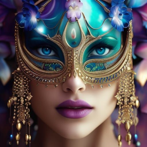 Floral Tattoo Face in Iridescent Spacescape