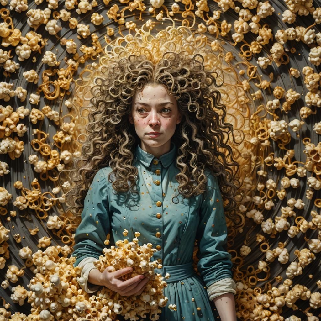 Woman with Curls: Hyperrealistic Splash Art Portrait