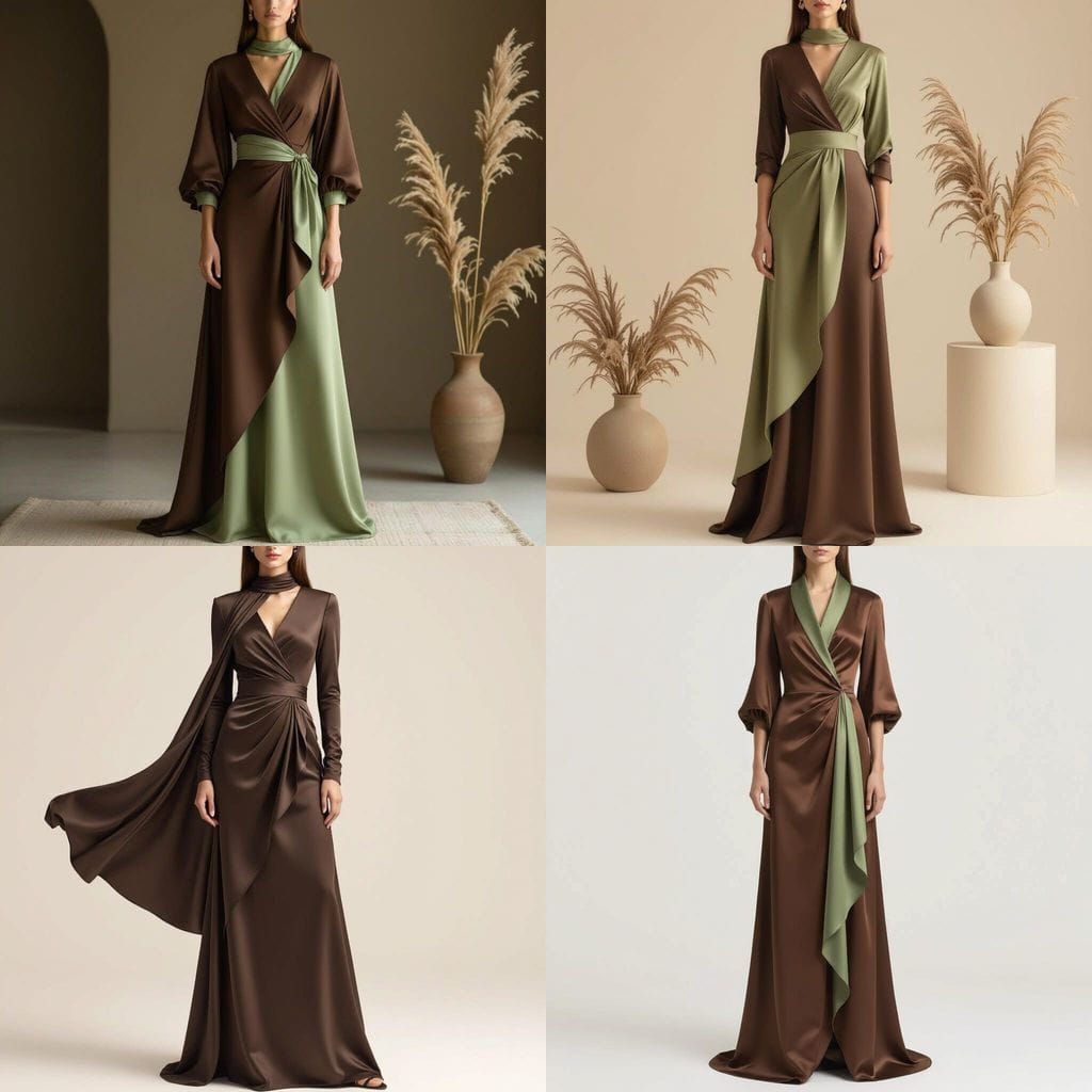 Elegant Duchess Satin Dress with Color Blocking