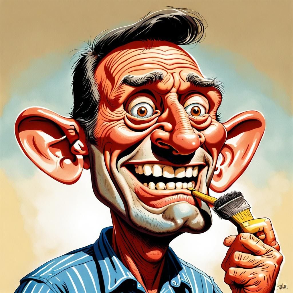 Hilarious Caricature of a Man Picking His Nose