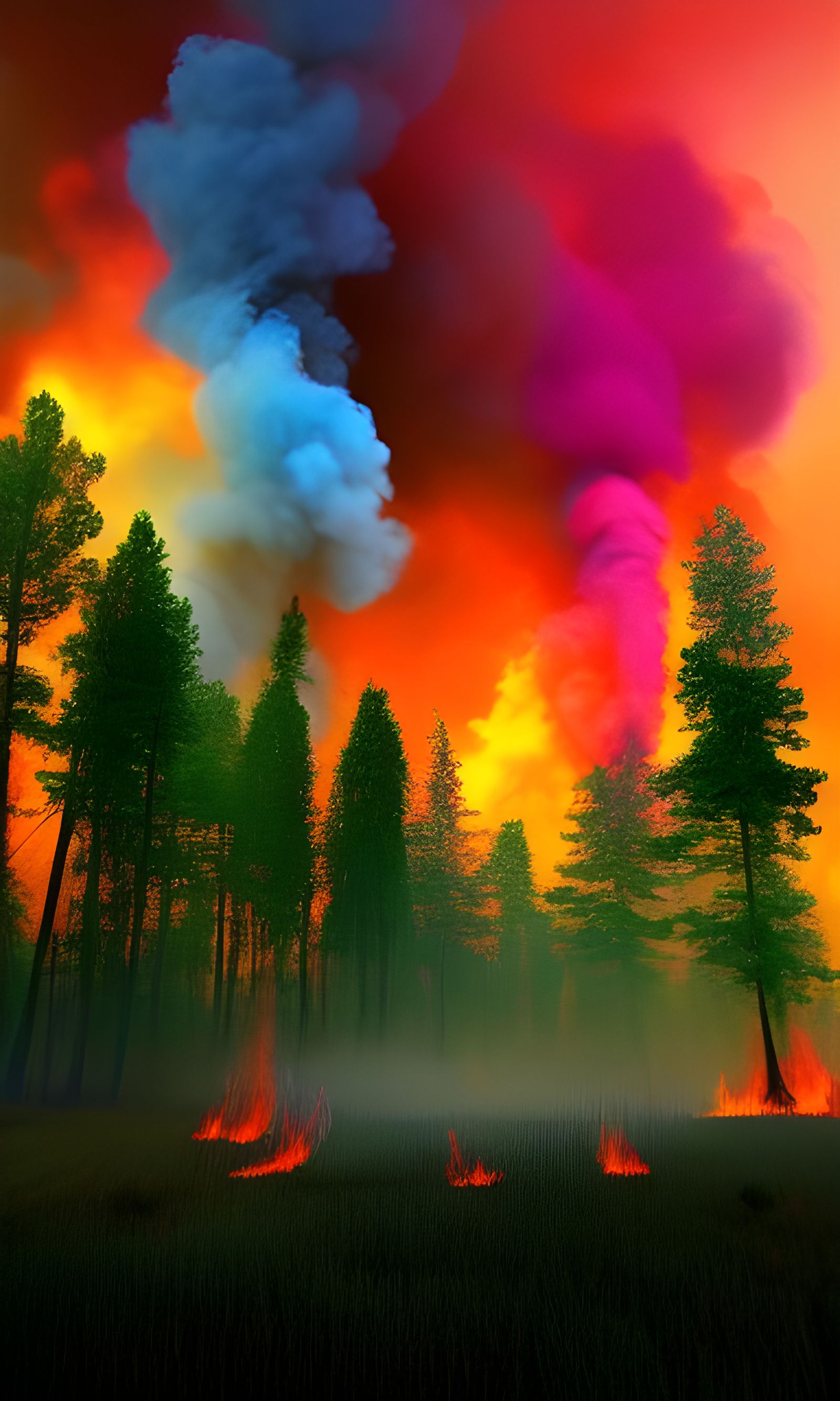 Colorful Forest Fire Concept Art in HD