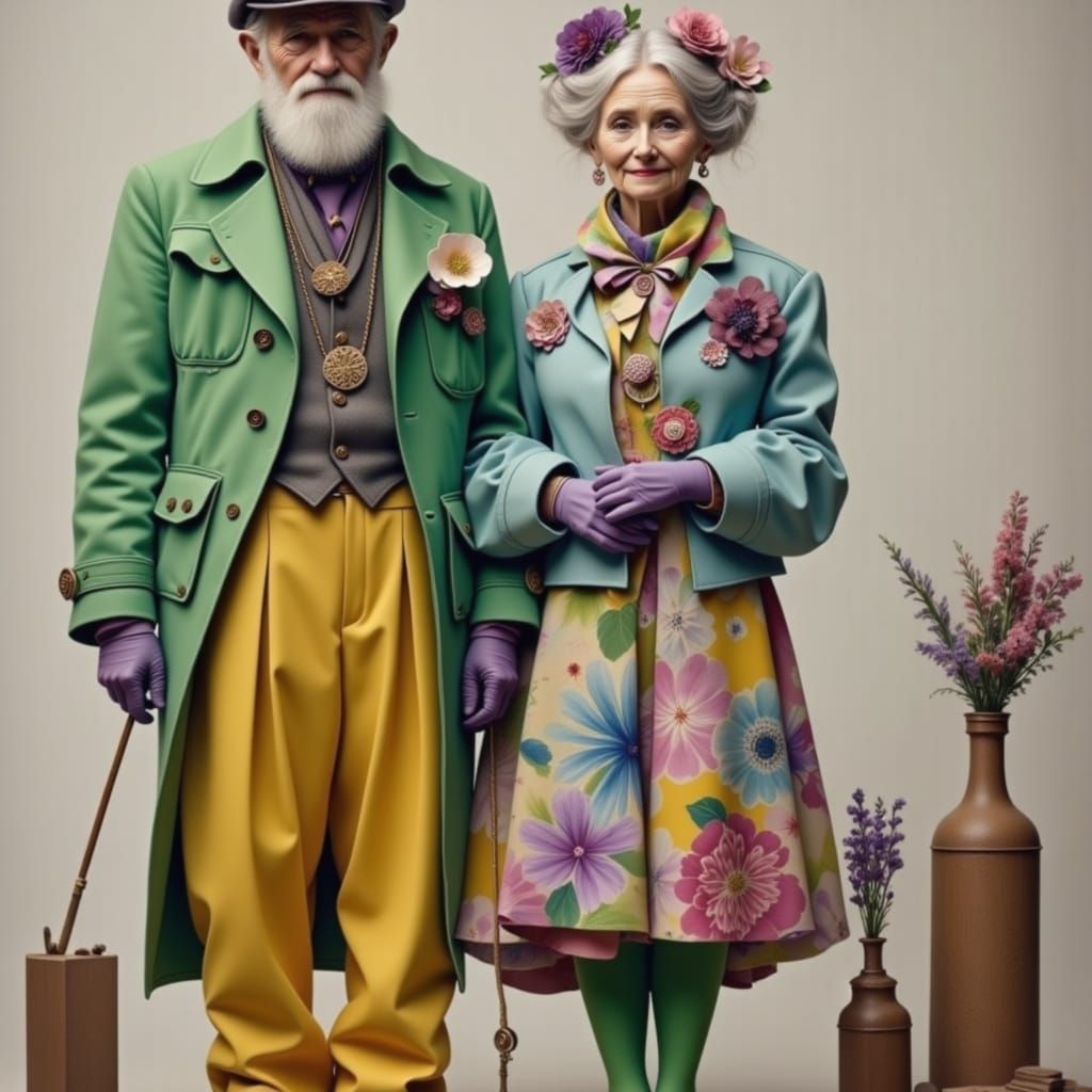 Elegant Elderly Couple in Maximalist 3D Art