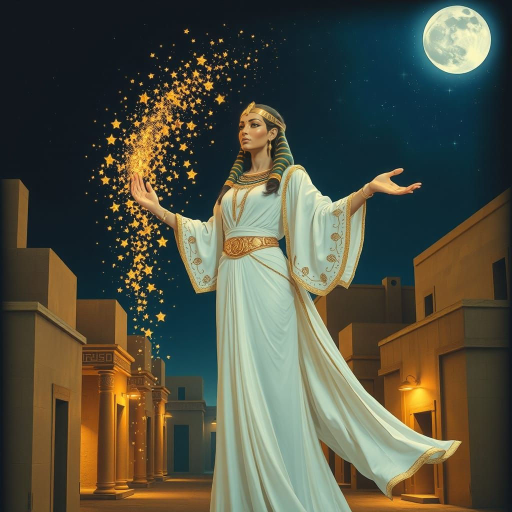 Egyptian Goddess Nut Illuminates Nighttime Streets in Ancien...