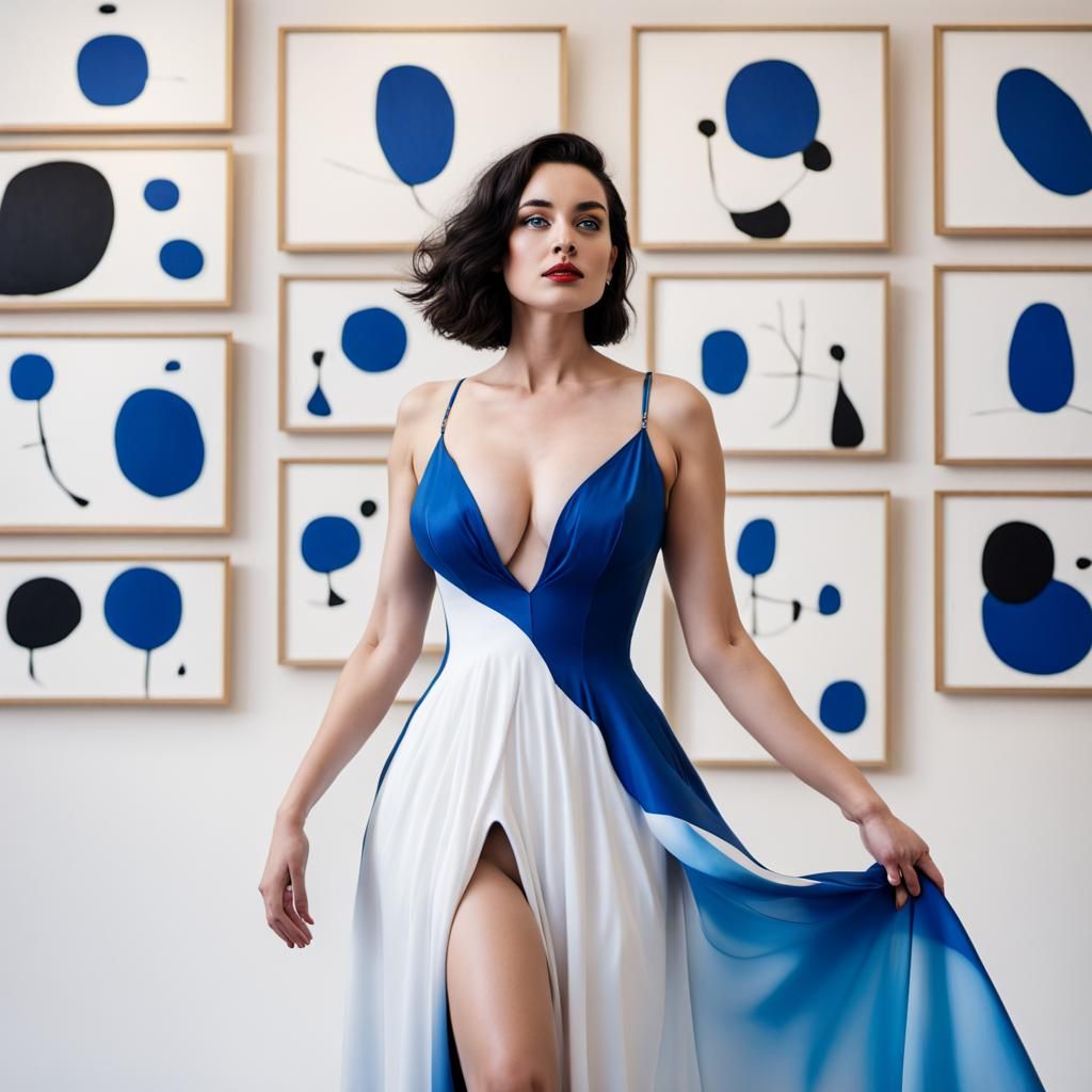 Surreal Woman in Gallery Inspired by Miró