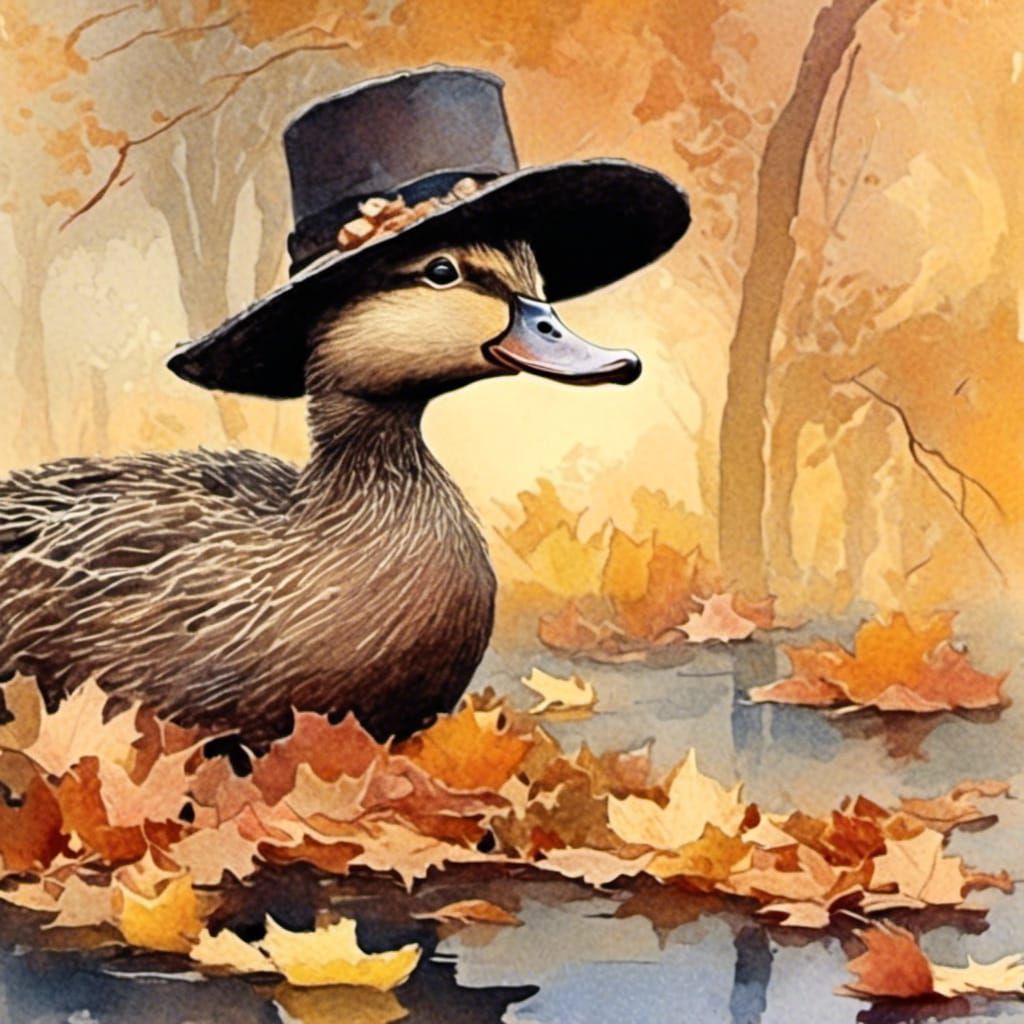 Duck in Wool Hat Watercolor Art