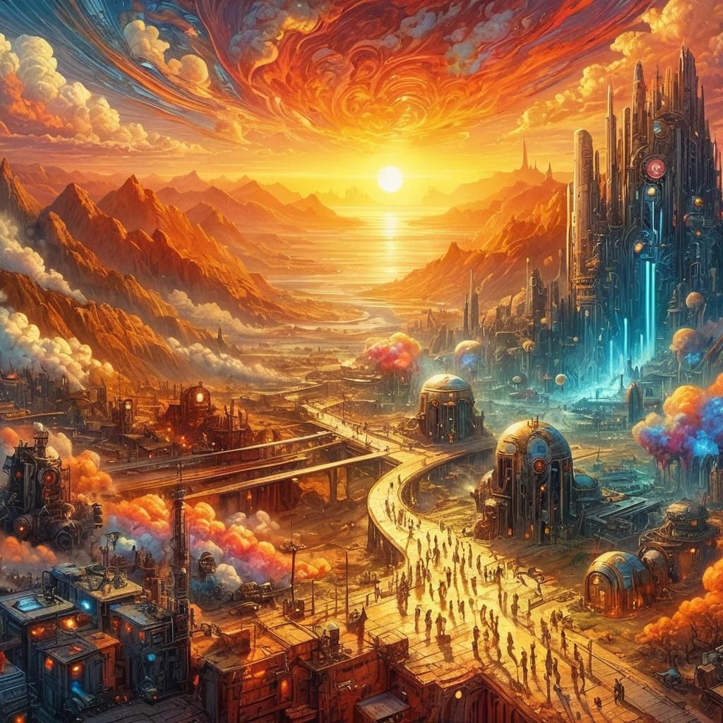 Steampunk Cyberpunk Colony as Fantasy Art