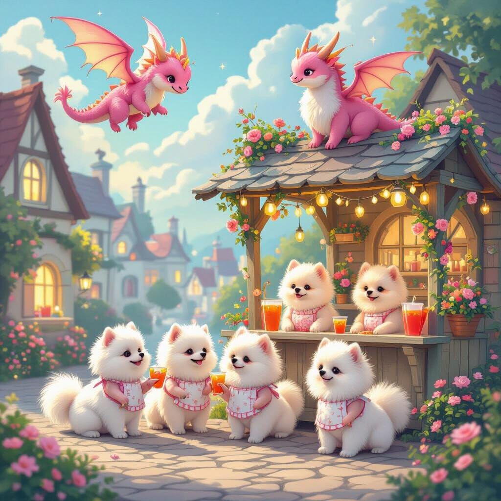 Pink Dragons Over Town: Pomeranians Serve Lemonade