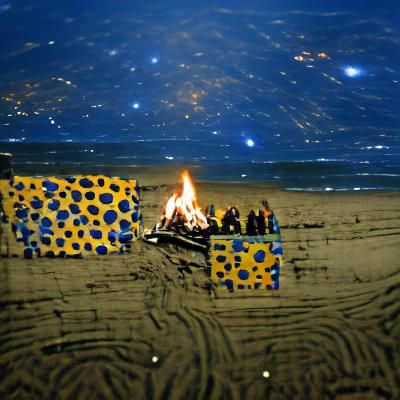 Bonfire on Beach Under Starry Night Sky
