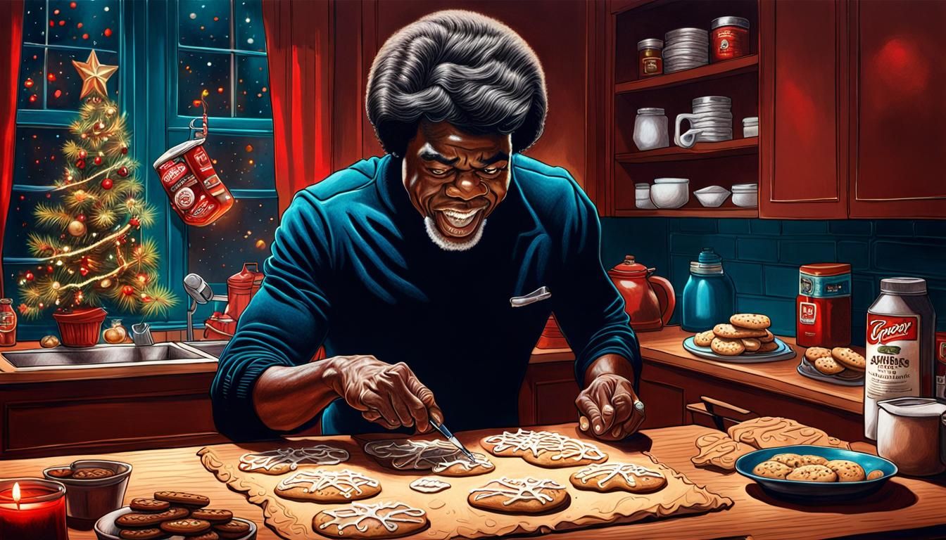 James Brown Baking Christmas Cookies in Hyperrealism
