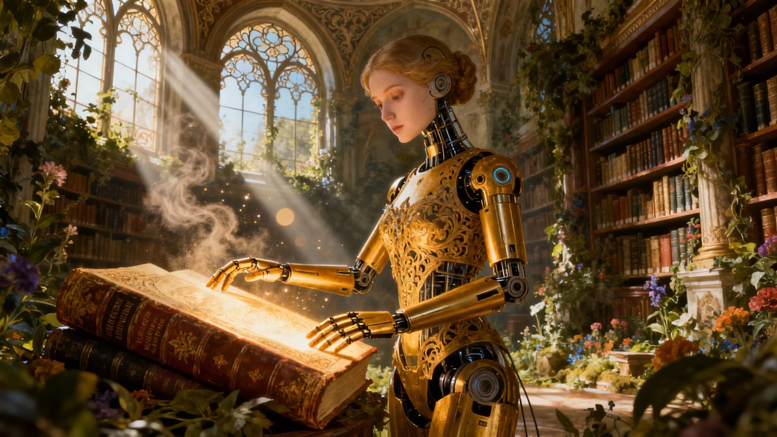 Futuristic Robot Explorer in Hyperdetailed Art Nouveau Libra...