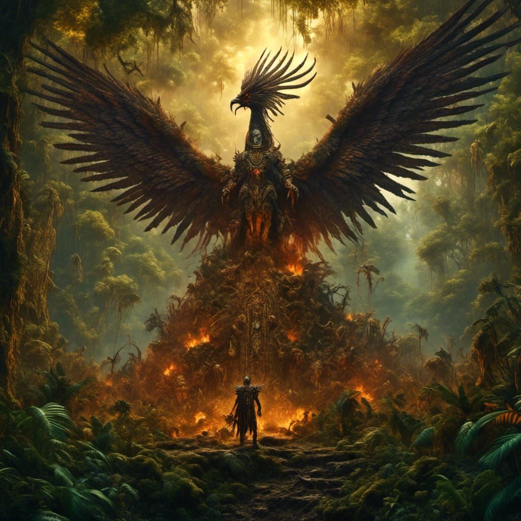 Angel and Demon in Forest: Fantasy Art