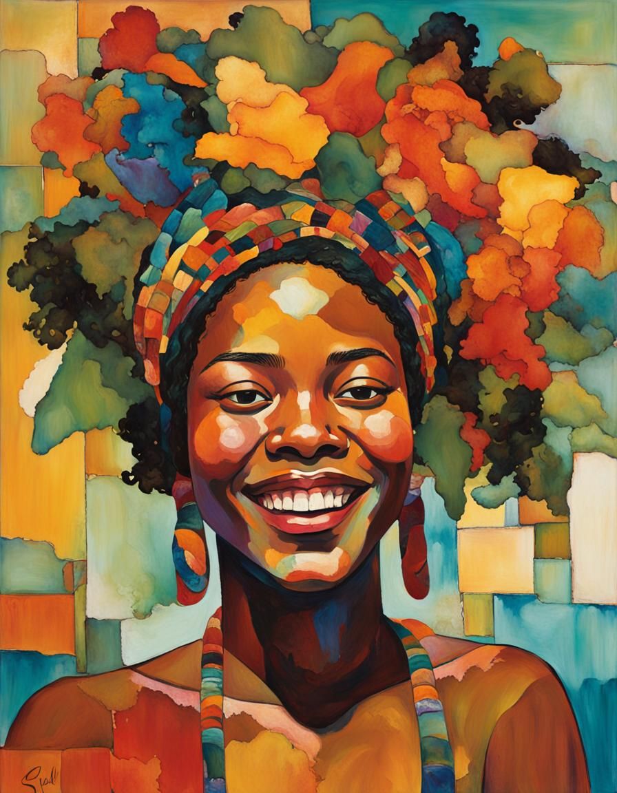 Radiant Girl with Headdress in Decorative Style