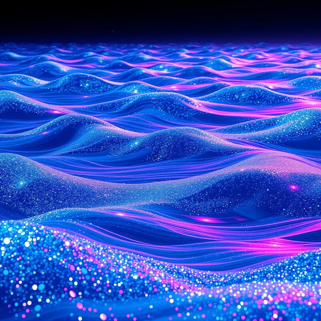 Glittering Night Sea Landscape in Neon Style