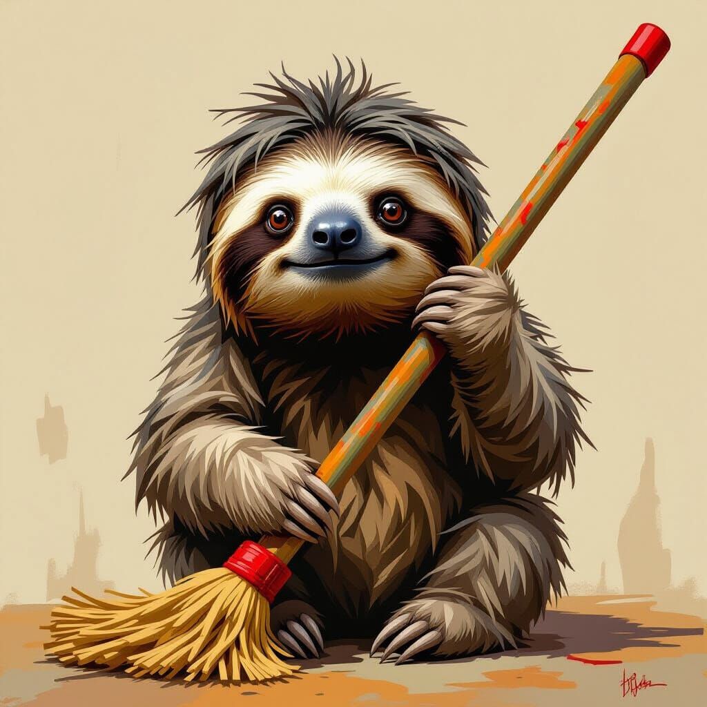 Sloth Sculpture Crafted from Rusty Mop Bristles