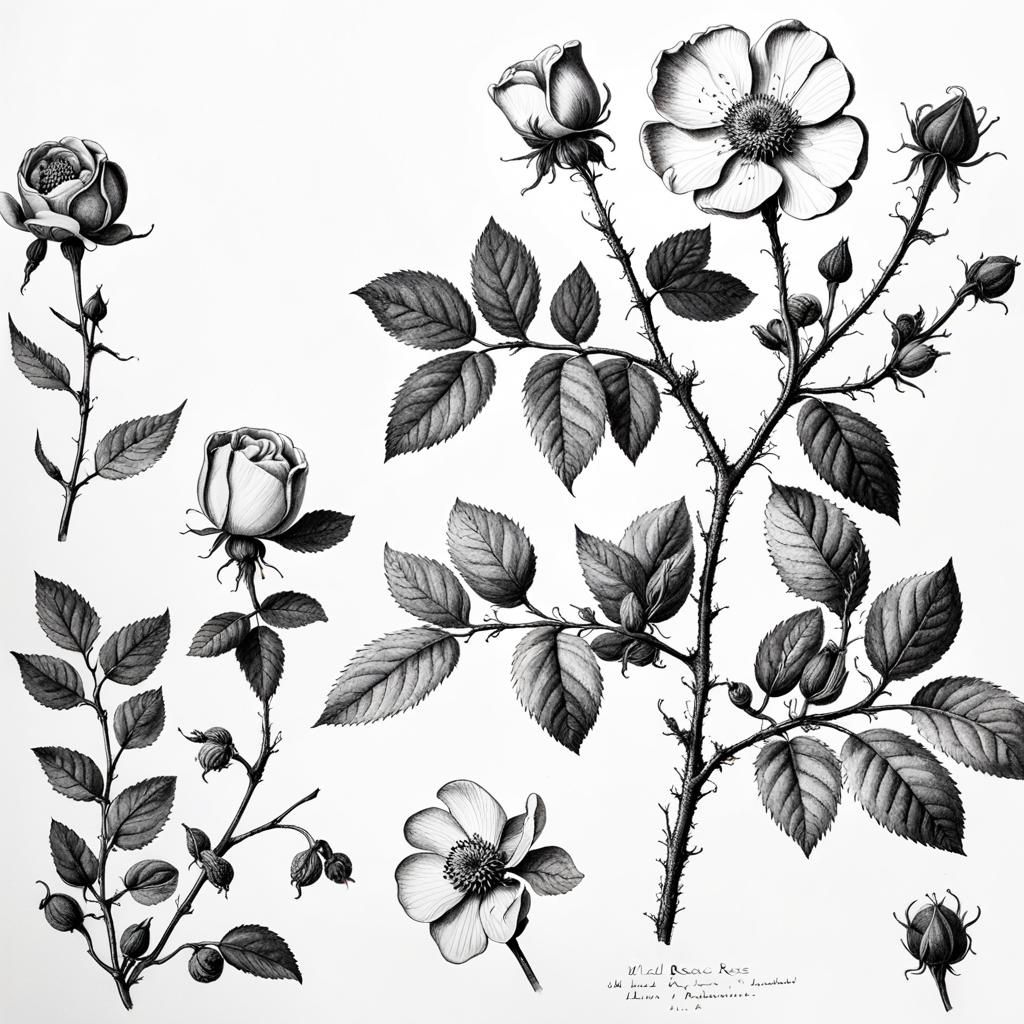 Wild Rose: Detailed Botanic Ink Illustration