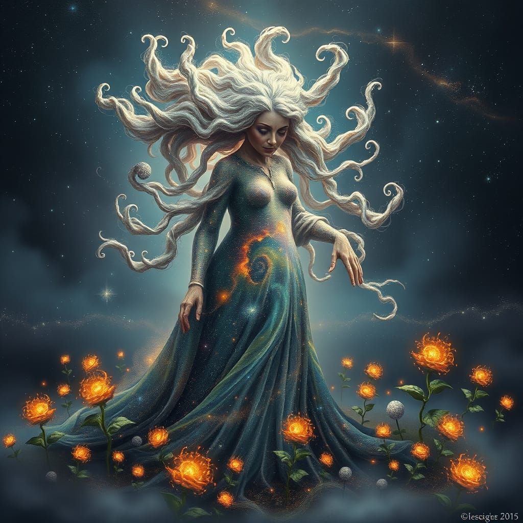 Cosmic Grandmother Tending Galaxy Garden