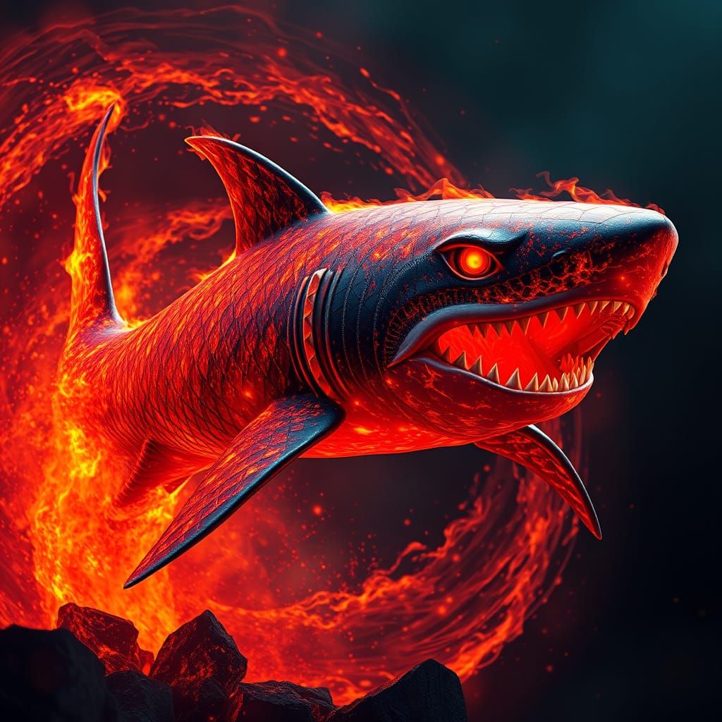 Fantastical Inferno Shark in Blazing Vortex
