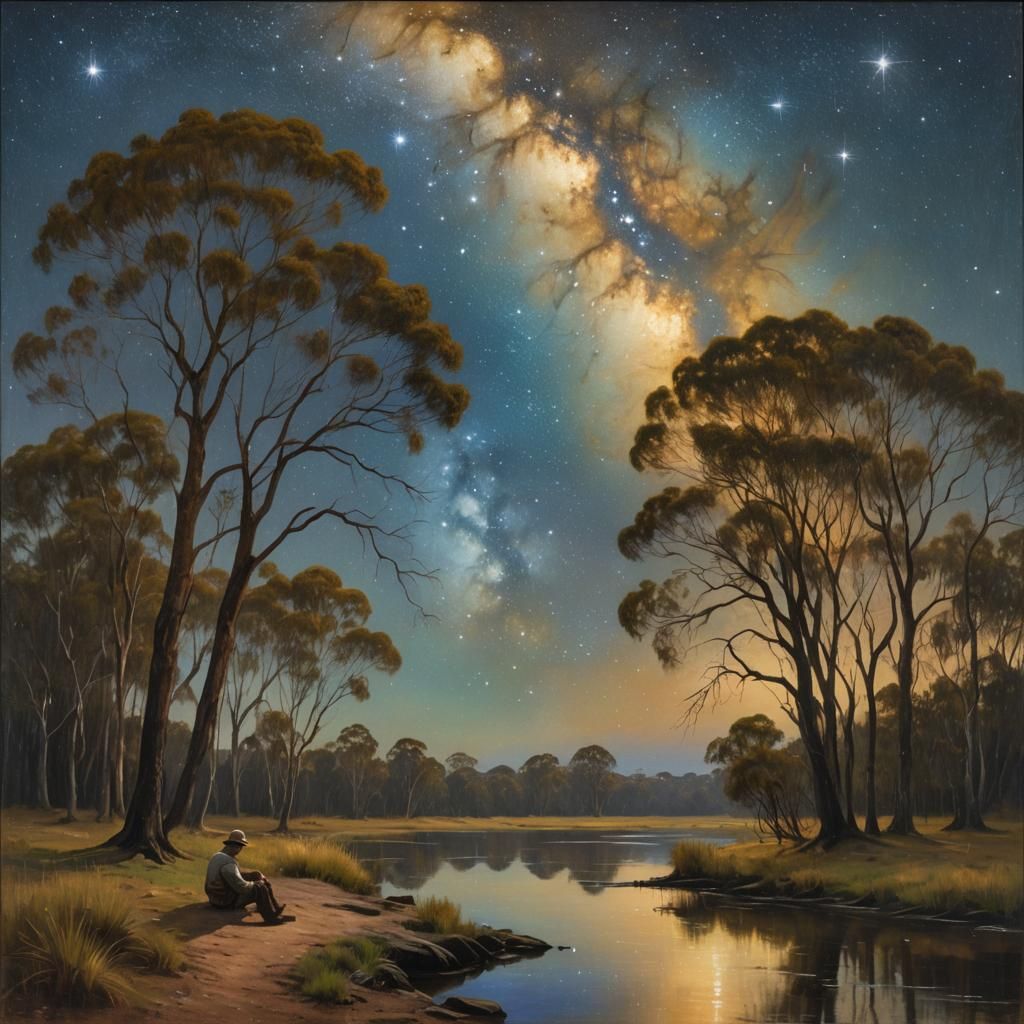 Dreamy Starry Night Landscape as Impressionist Nocturne