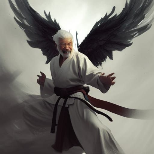 Fantasy Art of Asian Martial Artist and Winged Demon