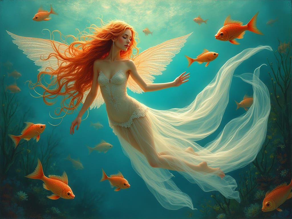 Luminous Sea Siren in Art Nouveau Elegance