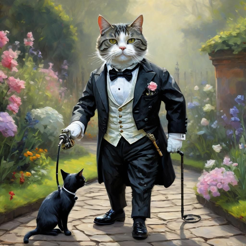 Elegant Impressionist Gentleman Cat in Victorian Garden